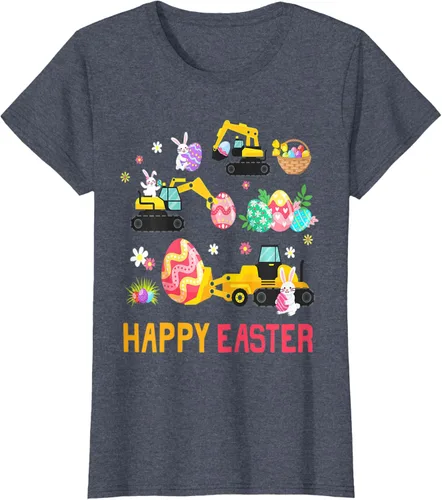 Vista 13 de Kids Happy Easter Construction Crane Truck Boys Toddler T-Shirt Negro
