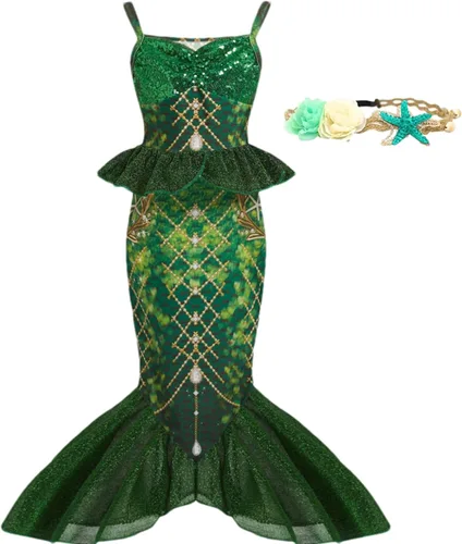Vista 13 de Disfraz de sirena para niñas pequeñas, vestido de sirena para Halloween, vestido de princesa