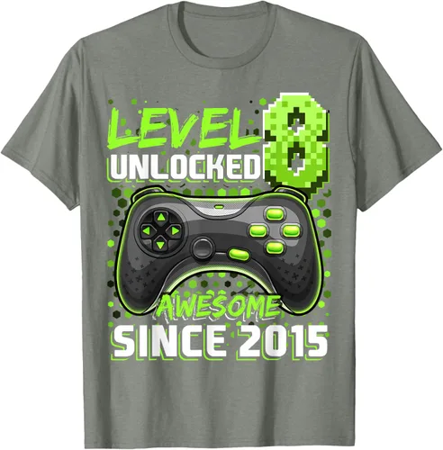 Vista 64 de Level 8 Unlocked Awesome 2015 Video Game 8th Birthday Boy T-Shirt, Negro