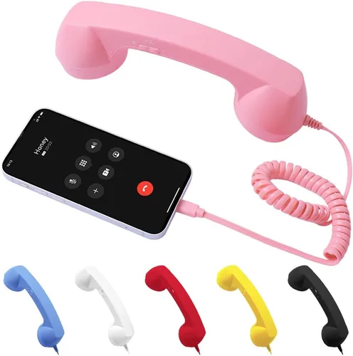 Vista 12 de Auricular de teléfono retro, nuevo tipo-C 2026 estilo retro con cable, auricular de teléfono para teléfono móvil, receptor retro con cable para Negro