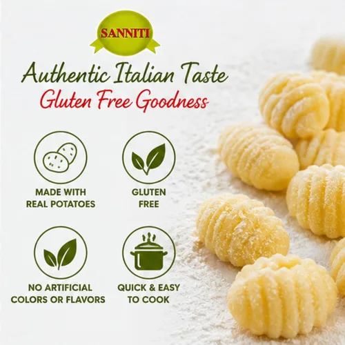 Vista 5 de Sanniti Gnocchi de papa italianos sin gluten, 17.5 oz (500 g) Auténticas albóndigas italianas Hecho en Italia Pasta de papa tierna Comida