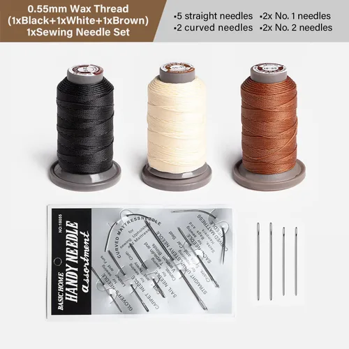 Vista 2 de WUTA Juego de agujas de coser a mano de hilo encerado, suministros de costura de cuero para tapicería del hogar, bolsas de lona de cuero, sofá