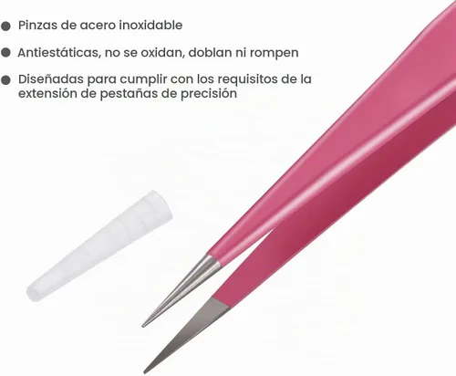 Vista 3 de Hotop 2 Piezas Pinzas de punta recta y curva para extensiones de pestañas, Herramientas de aplicación de pestañas postizas de acero inoxidable rosa.