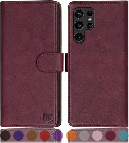 Vista 10 de SUANPOT Funda de piel tipo cartera para Samsung Galaxy S22 Ultra con bloqueo RFID, tarjetero para tarjetas de crédito, funda de teléfono con tapa