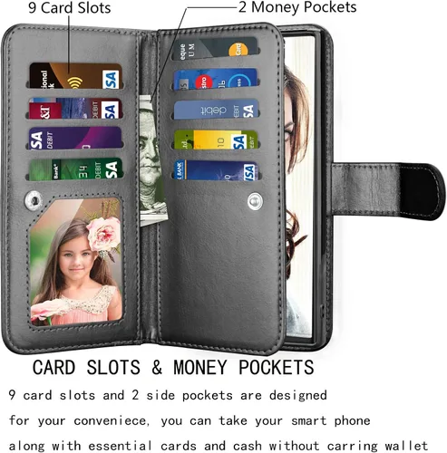 Vista 2 de Njjex Funda tipo cartera para Samsung Galaxy Note 10 Plus, para Galaxy Note 10+ Plus 5G, 9 ranuras para tarjetas; soporte de crédito de Negro
