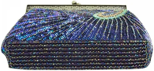 Vista 8 de Bolso de noche con cuentas de lentejuelas para mujer, estilo retro, pavo real, bolso de novia, bolso vintage brillante para fiesta, boda, cóctel