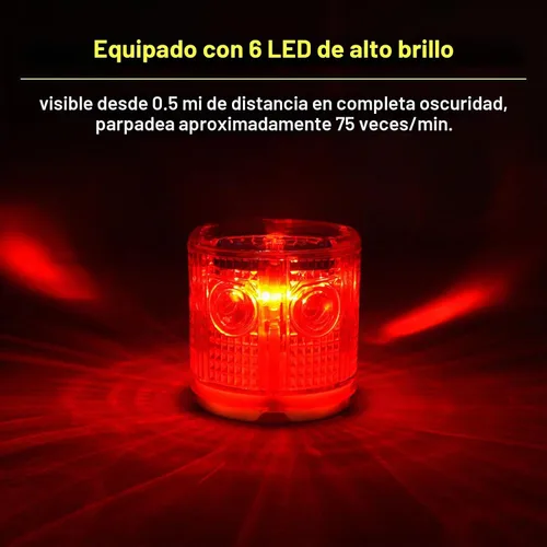Vista 5 de Aolyty Luz de Advertencia Estroboscópica Solar, Base Magnética Fuerte, Intermitente, Superbrillante, 360 Grados, Encendida Automáticamente Rojo