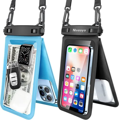 Vista 20 de Niveaya Bolsa impermeable para teléfono con doble espacio - 2 unidades, funda impermeable con cordón para iPhone 16/15/14/13/12 Pro Max hasta 8.3