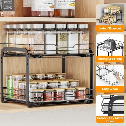 Vista 6 de Organizador de especias extraíble para gabinete, organizador de especias de 2 niveles para gabinete, organizador de cocina de condimentos
