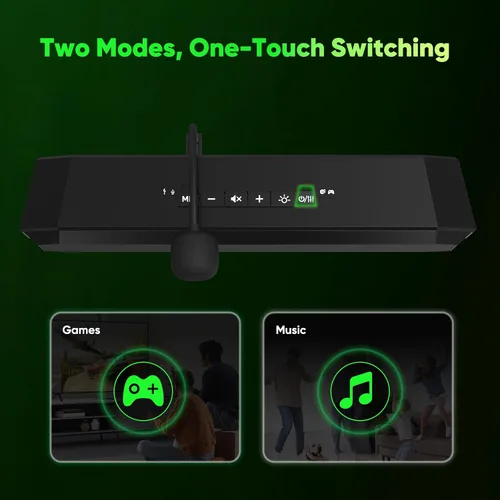 Vista 4 de INGA Altavoces de computadora con micrófono desmontable, barra de sonido USB Plug-and-Play con iluminación dinámica, modos de juego/música