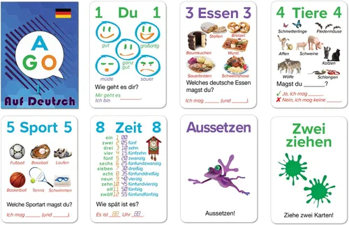 Vista 2 de AGO Auf Deutsch - Juego de cartas para principiantes que aprenden alemán! ¡Practica la conversación en alemán mientras juegas un divertido juego