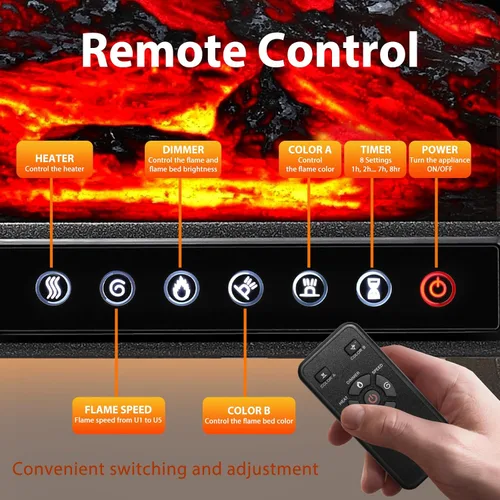 Vista 2 de ZAFRO Calentador eléctrico de chimenea de 24 pulgadas, 5100 BTU independiente con control remoto y temporizador, color de llama ajustable, 500 Negro