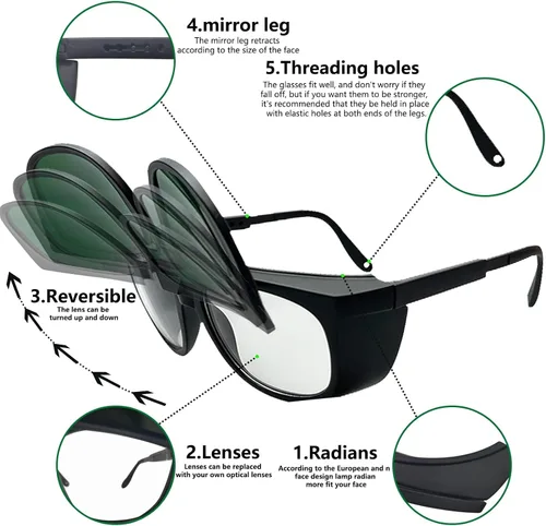 Vista 2 de IPL - Gafas de seguridad con láser abatible, protección UV 400, para infrarrojos, luz roja