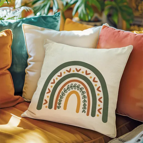Vista 5 de Fahrendom Fundas Decorativas para Cojines de Aventura Boho 16 x 16 Pulgadas Juego de 4, Funda de Almohada Bohemia Arcoíris Montaña Bosque Porche