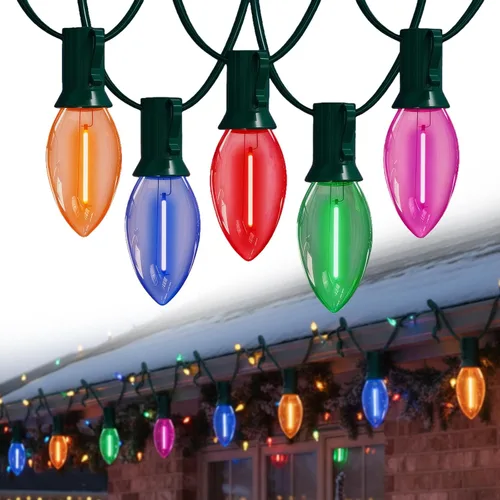 Vista 12 de Luces LED C9 de Halloween, 25 pies, 26 bombillas, ahorro de energía de 120 V, luces conectables resistentes a la intemperie IP44 para patio, techo