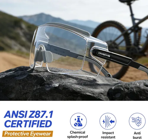 Vista 6 de Paquete de 2 lentes de seguridad para colocar sobre gafas con lente antivaho y arañazos, lentes de seguridad ANSI Z87.1, patillas ajustables