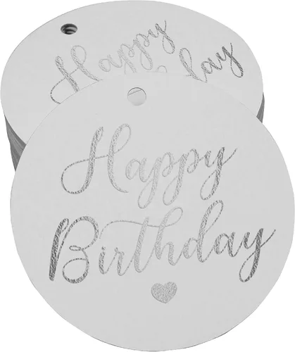 Vista 11 de Etiqueta de papel para colgar con texto en inglés «Happy Birthday» (50 unidades)