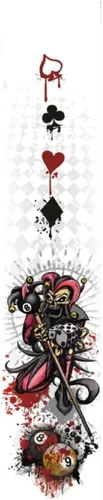 Vista 3 de Players D-JS Blanco con bufón en bolas de billar y trajes de cartas goteando Cue