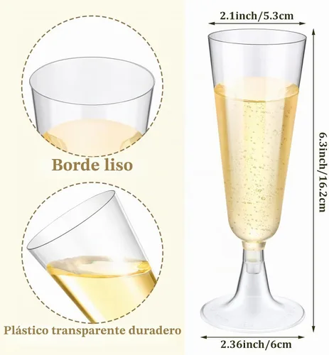 Vista 3 de CHENGU Paquete de 200 copas de champán de plástico de 5 onzas, copas de vino desechables para tostar, copas de champán para bodas, fiestas, copas