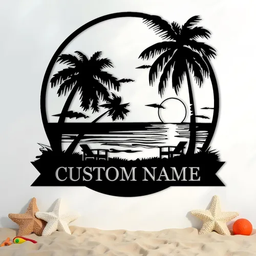 Vista 14 de Letreros de faro de metal personalizados Arte de pared de cabina al aire libre personalizado para playa costera Letrero de apellido Regalo