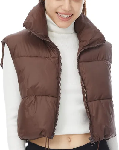 Vista 2 de Chaleco acolchado de invierno para mujer, cuello alto, ligero, sin mangas, chaleco acolchado