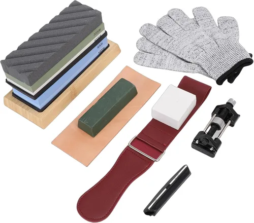 Vista 6 de Knife Sharpening Stone Set, Non Slip Rubber Base Bamboo Holder Dual Grit Whetstone, Whetstone Sharpening Kit with 400 1000 3000 8000 Grit for