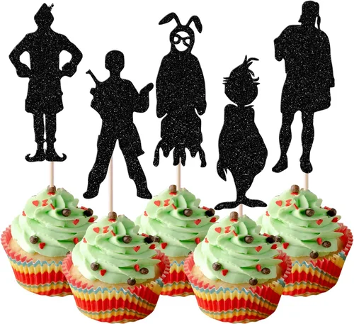 Vista 13 de Rsstarxi Paquete de 24 Adornos para Cupcakes Oh Baby de Navidad con Purpurina, Sombreros de Navidad, Palillos para Cupcakes de Baby Shower para Baby