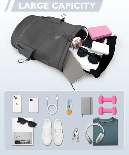 Vista 8 de Mochila deportiva con cordón, bolsa de gimnasio con compartimento para zapatos y bolsillo húmedo, bolsa de natación para mujeres y hombres, mochila