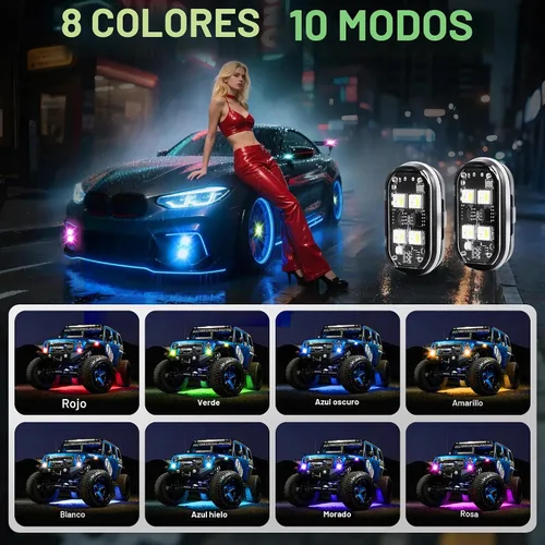 Vista 2 de 4 luces LED estroboscópicas inalámbricas con control remoto, 4 luces LED inalámbricas de alto brillo, 8 colores, impermeables, anticolisión, luces
