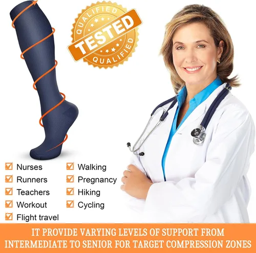 Vista 5 de QUXIANG Calcetines de compresión para mujeres y hombres de 15 a 20 mmHg, ideales para médicos, enfermería, correr, atletismo, venas varicosas, viajes