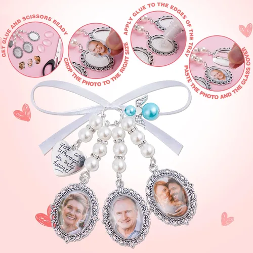 Vista 4 de Wedding Bouquet Photo Charms Bridal Lacy Oval Bridal Charm You are Always in My Heart DIY Bouquet Picture Charm