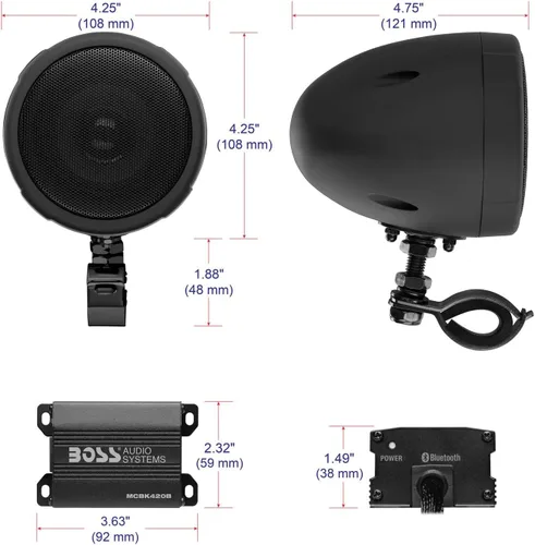 Vista 4 de BOSS Audio Systems Altavoces para motocicleta MCBK420B y paquete de amplificador de 2 canales