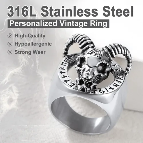 Vista 5 de U7 Men's Punk Ring Stainless Steel Black Gold Color Signet Ring, Cool Costume Rings -with Gift Box