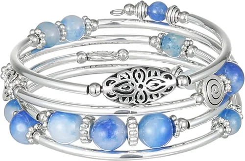 Vista 11 de FULU AUTUMN Pulseras apilables con cuentas para mujer, pulsera bohemia de plata envolvente, joyería de moda en capas, regalos para ella 17-negro