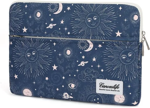 Vista 26 de Canvaslife - Funda de lona para laptop de 13 pulgadas con patrón de cuadros negros y bolsillo de 13 y 13.3 pulgadas