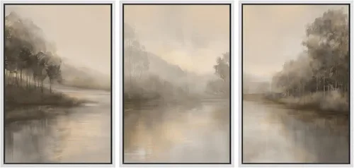 Vista 201 de SIGNFORD - Set de obras de arte en lienzo enmarcado para pared, ilustraciones abstractas de neblina del desierto en tonos neutros beige y marrón