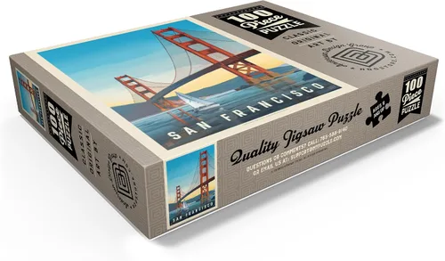 Vista 3 de MyPuzzle San Francisco: Under The Golden Gate, póster vintage, rompecabezas de 100 piezas prémium para adultos