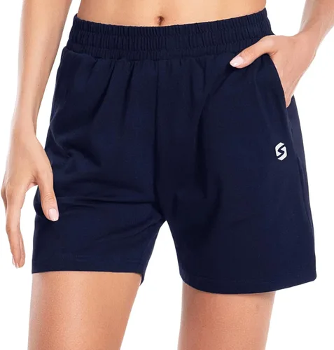 Vista 7 de Pantalones cortos de algodón para mujer de 5 pulgadas, pantalones cortos con bolsillos profundos para descansar, gimnasio, yoga, caminar, atletismo