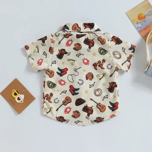 Vista 7 de Camisa de vestir de manga corta con estampado de vaca y botones para bebé niño