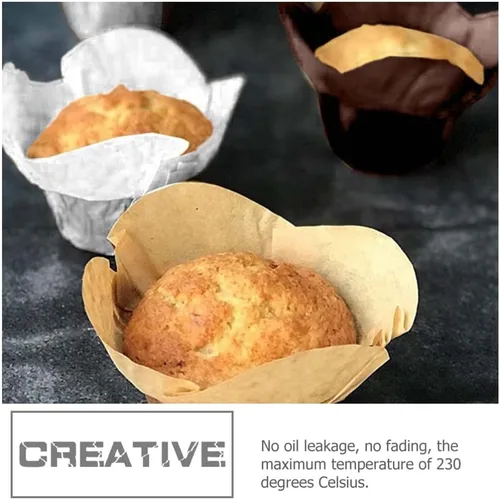 Vista 5 de 100pcs Cupcake Liners Tulip Lotus Style Baking Cups Cupcake Wrapper Muffin Liners Baking Cups Greaseproof Paper for Bakery (White)