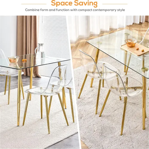 Vista 6 de Juego de mesa de comedor de cristal de 5 piezas, mesa de cocina y sillas de 51 pulgadas para 4, juegos de mesa de comedor transparentes con patas