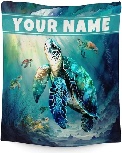 Vista 9 de Manta de tortuga para regalo, manta de 40 x 30 pulgadas, cálida, acogedora, suave, manta de regalo de tortuga marina para niñas y niños, decoración