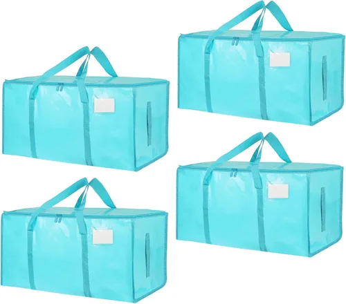 Vista 18 de Paquete de 4 bolsas de mudanza extra grandes y resistentes, bolsas de almacenamiento impermeables con asas y cremalleras, plegables para dormitorio