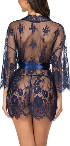 Vista 7 de Avidlove - Kimono de encaje para mujer, tipo babydoll, camisón de malla de lencería de talla S-5XL