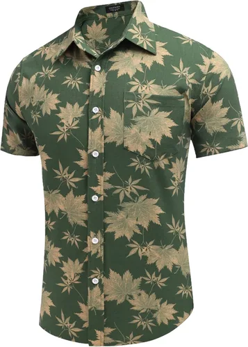 Vista 3 de COOFANDY - Camisa de lino de manga corta con botones estilo informal para hombre, para la playa