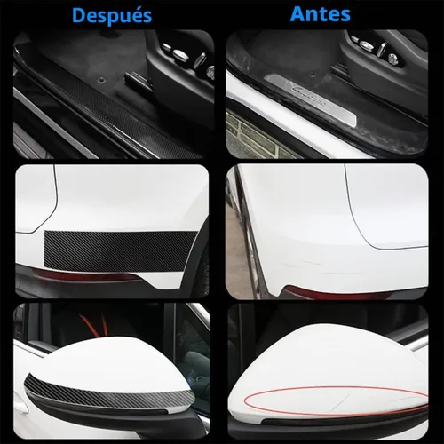 Vista 4 de Protectores de entrada de borde de puerta de automóvil, cinta protectora impermeable anticolisión de fibra de carbono 5D, calcomanía de tira