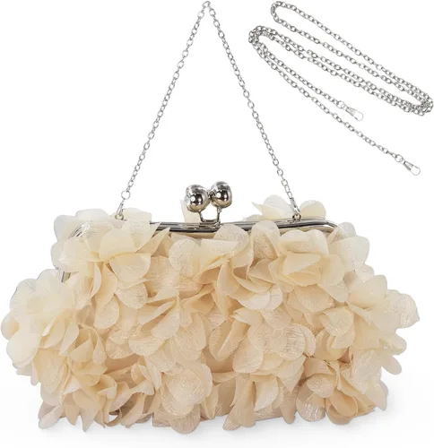 Vista 15 de Elegante bolso de noche para mujer, pequeño bolso de mano floral con cadena desmontable para bodas, fiestas, bailes de graduación