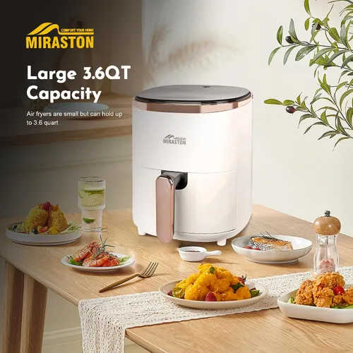 Vista 3 de Freidora de aire compacta de 3.6 cuartos de galón, freidoras de aire redondas para 1-3 personas, con bandeja para hornear, pantalla digital con 9