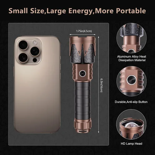 Vista 7 de SKYFIRE Linternas recargables de lúmenes altos con lente de ignición, 4000 mini linterna táctica brillante de bolsillo con 6 modos impermeable