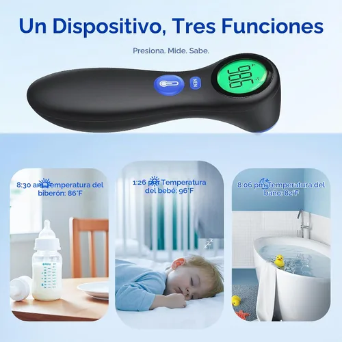 Vista 5 de Viproud Termómetro de frente para adultos y niños, resultados precisos y 1 segundo lectura, alarma de fiebre de 3 colores, sin contacto, modo Negro
